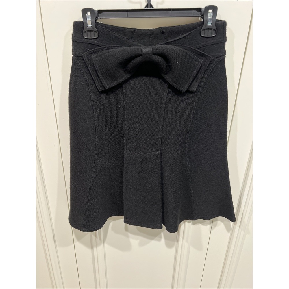 Leifsdottir Black Wool Tight Knit Pull On Skirt Back Bow Dark Academia Coquette